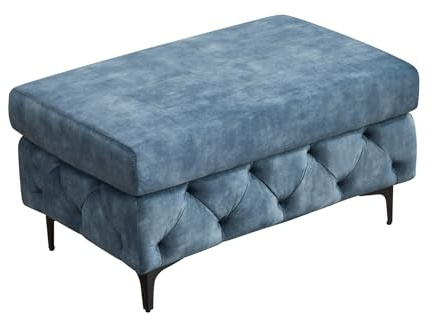 Riess Ambiente Chesterfield Sitzhocker MODERN BAROCK - 90cm - Petrol - Samt - Fußhocker Hocker Samthocker