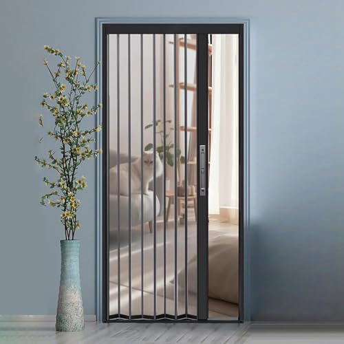 Porte accordéon, Tailles multiples de noir de système de voie coulissante de tamis à mailles de porte pliante multiple intérieure(22x39in(56x99cm))