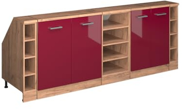 Vicco Küchenschrank für Dachschrägen R-Line, Rot Hochglanz, 210 cm 5er Set Schrankkorpuss 60 cm Tiefe, geeignet für schräge Wände und Variable Küchenmontage