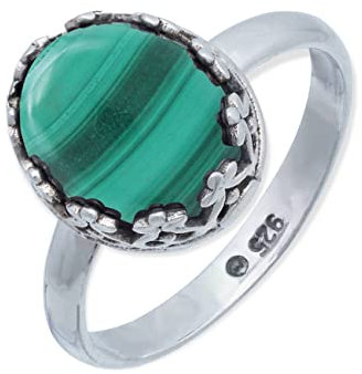 mantraroma Ring 925 Silber Damen Malachit Edelstein grün dezent verspielt