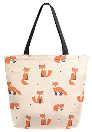 Mnsruu Wiederverwendbare Einkaufstasche mit süßem Fuchs und Tiermotiven für Frauen, große Freizeit-Handtasche, Schultertasche für Einkaufen, Einkäufe, Reisen, im Freien