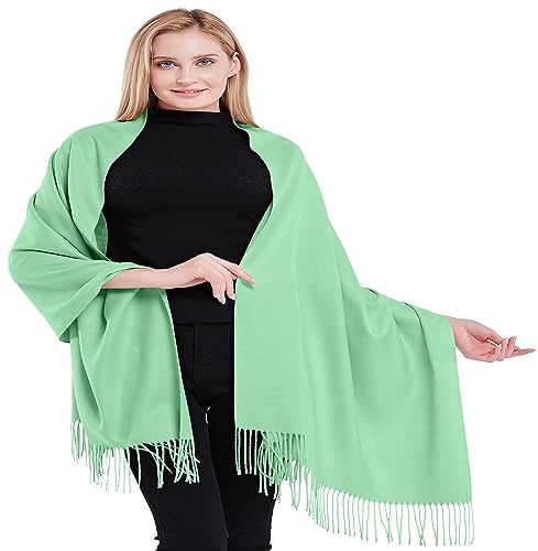 CJ Apparel Blue Green Cyan Baby Green 100% Cashmere Shawl Pashmina Scarf Wrap Stole Hand Made in Nepal