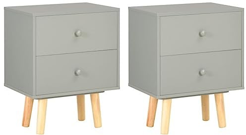 vidaXL 2X Kiefernholz Massiv Nachttisch 2 Schubladen Nachtschrank Nachtkonsole Nachtkommode Nachtschränckchen Schlafzimmer Grau 40x30x50cm