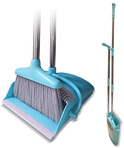 Ensemble Balai et Pelle à poussière léger avec Long Manche pour intérieur et extérieur - pour la Maison, la Cuisine, Le Bureau (Bleu)
