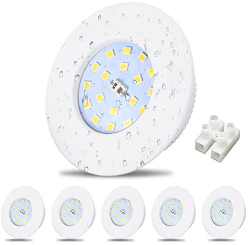 Allesgute 6X 5W LED Downlights for Ceiling IP44 Bathroom Recessed Ceiling Lights White Spotlights 240V Cool White 6000K, Cutout Ø60-68mm