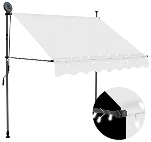 vidaXL Markise Einziehbar Handbetrieben mit LED Wasserabweisend Klemmmarkise Balkonmarkise Sonnenschutz Terrasse Balkon Garten 150cm Creme
