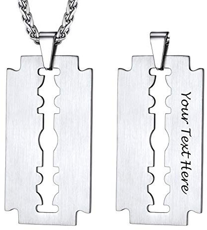 PROSTEEL Herren personalisiert Rasierklinge Halskette 55+5cm Edelstahl Razor Blade Anhänger mit Weizenkette trendig eBoy Pendant Necklace Modeschmuck für Männer Jungen