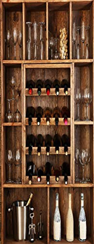 A.Monamour Türtapete Selbstklebend Türfolie Türposter 3D Weinkeller Gläser Weinflaschen Auf Holzregal Schrank Vinyl Folie Türdeko Tapete Wandbild Türaufkleber Türtattoo 77 x 200 cm
