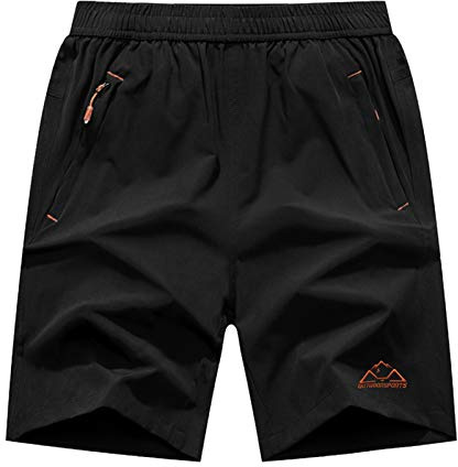 Rdruko Herren-Wandershorts, schnell trocknend, leicht, für Laufen, Fitnessstudio, Outdoor, Active-Shorts mit Reißverschlusstaschen, Orange / Schwarz, Mittel
