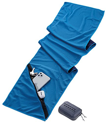 TROIKA Fitness-Handtuch mit erfrischendem Verdunstungs-Kühleffekt durch Wabenstruktur Mikrofaser Blau, Größe: 113cm x 25cm x 1cm, TWL20/DB