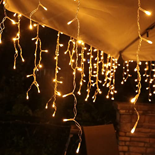 Lichterkette Eisregen Außen, 5m 200er LED Lichtervorhang LED mit Timer, IP44 wasserdicht 8 Modi für Innen Außen Weihnachten, Schlafzimmer, Party, Hochzeit, Balkon, Garten Deko