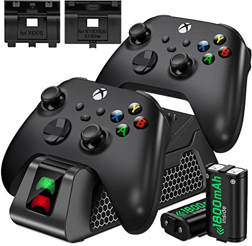 Station de charge pour manette Xbox Série X|S/Xbox One/X/S/Elite/Core, station de charge double Xbox 1 avec batterie rechargeable de 1800 mAh et kit de 4 cache-piles