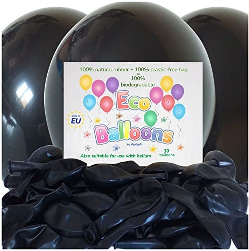 Große biologisch abbaubare Partyballons Pack geeignet für Helium – 30.5 cm schwarze Luftballons – umweltfreundliche Luftballons aus 100% Naturkautschuk und verpackt in biologisch abbaubarer Verpackung