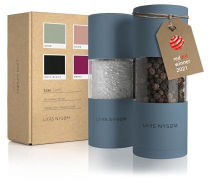 LARS NYSØM Salz und Pfeffer Mühlen Set aus Edelstahl mit einstellbarem Keramik-Mahlwerk 2 Stück I Manuelle Gewürzmühlen mit hochwertigem Design (2 Stk) (Stone Blue)