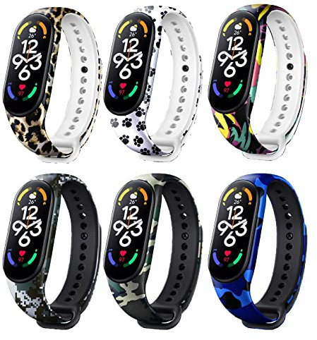 SZBAMI 6 Stück Bänder Ersatz für Mi Band 7 Armband Armbänder kompatibel mit Xiaomi Mi Band 7, Silikon Flexible Druckmuster Armband Band für Mi Band 7 Smartwatch Xiaomi Zubehör für Damen Herren