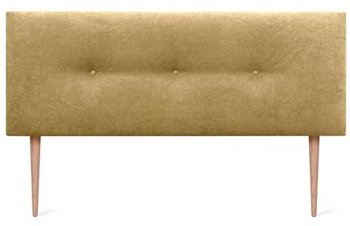 DHOME Kunstleder oder Acualine Stoff Kopfteil einfarbig mit Knöpfen MIT Beinen HIGH Range gepolstertes Luxus Kopfteil Bett (Stoff Senf, 145x105cm (Betten 120/135/140))