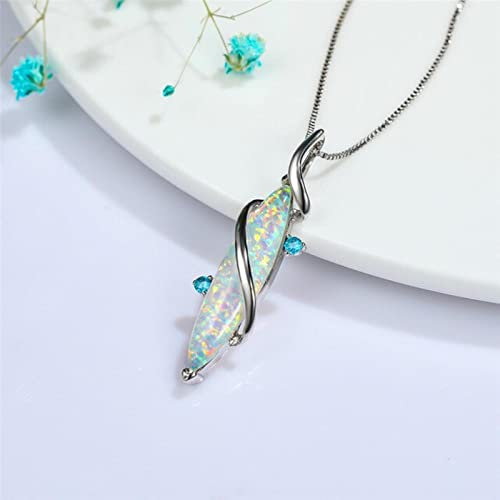 BIOLIVING Female White Fire Opal Necklace Vintage Rose And Gold Silver Color Wedding Necklaces For Women Cute Crystal Chain Necklace