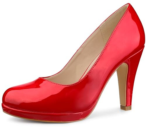 Perphy Round Toe Platform Stiletto Heel Dress Pumps for Women Red 4 UK/Label Size 6.5 US