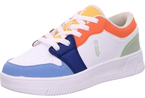 Jela Kinder Sneaker weiß Lederdeck Jungen Mädchen Schuhe Dean White Green Blue, Farbe:weiß, Größe:34 EU