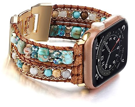 Wingoden Pulsera bohemia compatible con Apple Watch Band de 49mm/46mm/45mm/44mm/42mm, correa para iWatch con cuentas de piedra natural para mujeres y hombres, correa para Apple Watch Ultra Series