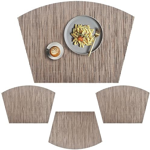 homEdge PVC Tischset, Keil-Tischsets, waschbare Vinyl-Tischsets, für runden Tisch, 4er-Set, Hellbraun