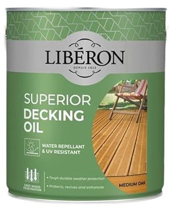 Homecare Essentials LIB126104 (Medium Oak 2.5 Litre) Liberon Superior Decking Oil Water Repellent and UV Resistant