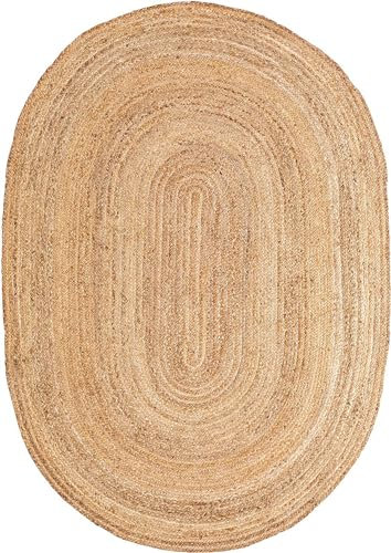 MDS Handgewebter, geflochtener Jute-Teppich, oval, 100 % natürliche Jute, wendbar, Akzent-Teppiche für Heimdekoration, Wohnzimmer, Fußmatte, Küche, Eingangsbereich, rustikal, Bauernhaus, 60 x 120 cm