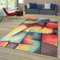 TT Home Wohnzimmer Teppich Bunt Kurzflor Wohnzimmerteppich Meliert 3D Optik Geometrisch, Farbe:Grün Blau Orange, Größe:80x150 cm