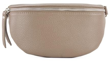 lePelou Leder Bauchtasche für Damen mit Wechselgurt, Festival Tasche, Frauen Bauchtasche mit breitem Schultergurt, Kleine Umhängetasche, Crossbody Tasche, Geschenk für Damen (Taupe, M)