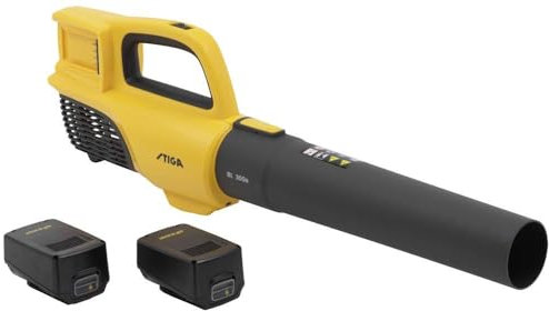 Soffiatori a batteria STIGA BL 300e Kit - Batterie 2x20V, controllo a 2 velocità, velocità massima dell'aria di 42 m/s, design ergonomico, ricarica a bordo e custodia a parete