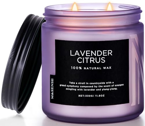 M&SENSE Duftkerzen Lavendel Zitrus mit 2 Dochte, 330g 70 std. Brenndauer Sojakerzen, Aromatherapie Kerze zur Entspannung Duftkerzegeschenk für Mama, Freunde, große Glaskerze für Spa, Bad, Yoga