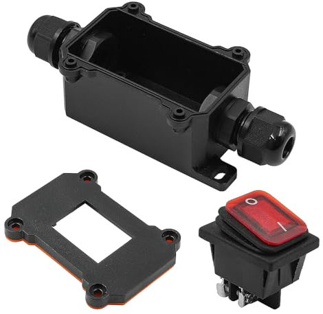 Tiardey IP67 Interruptor Cable en línea Impermeable, CA 220 V 4 Pines Interruptor Palanca Encendido y Apagado 2 Posiciones con botón basculante de luz roja(Rojo)