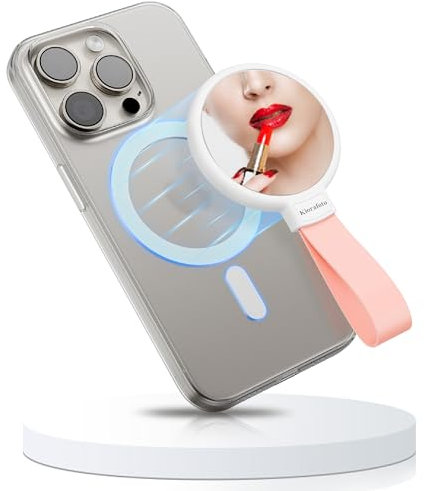 Miroir à selfie magnétique pour téléphone, 6 mm d'épaisseur - Miroir de maquillage pour selfies et vidéos avec anneau de support en silicone, miroirs compacts magnétiques pour MagSafe, compatible avec