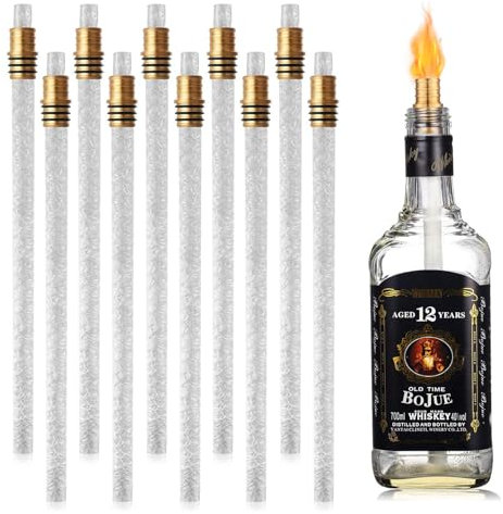 POTRUWE Wine Bottle Torch Kit 13.78Inch, Includes 10 Soft Fiberglass Replacement Torch Wicks10 Brass Wick Mount Just Add Bottle for an Outdoor Wine Bottle Torch