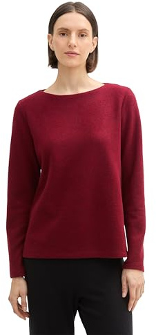 Tom Tailor Damen Plussize Cosy Sweatshirt mit Knöpfen, 36489 - Deep Red Melange, 54