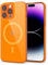 Svanove for iPhone 14 Pro Max Case Clear Compatible with Magsafe, Fluorescent Transparent Magnetic Magnet Mag Case, Slim Thin Bright Silicone Grip & Shockproof Bumper Camera Cover, Neon Orange