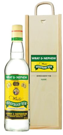 Personalised Wray & Nephew Overproof White Rum Gift Set – 70cl Bottle (63% ABV) | Custom Jamaican Rum in Wooden Presentation Box | Premium Spirit Gift for Him or Her by Beerhunter