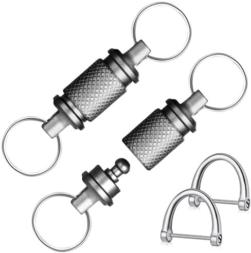 Yaocom 2 Stück Titan-Schnellspanner-Schlüsselanhänger mit Drehgelenk, abnehmbarer Schlüsselanhänger, Autoschlüsselhalter mit 4 Edelstahl-Schlüsselringen und 2 D-Ringen aus Zinklegierung für Herren