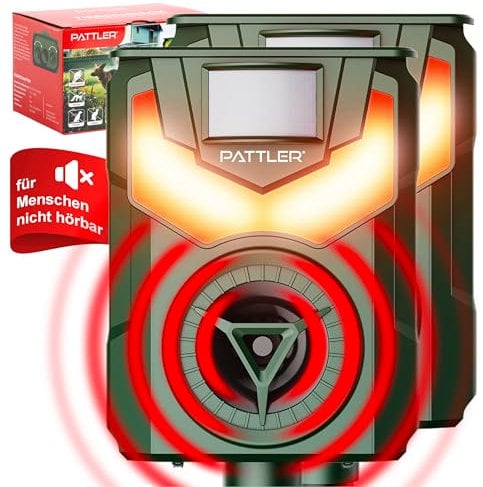 PATTLER® Solar Tierschreck, Marderschreck, Hundeschreck - Bewegungssensor mit 10m Reichweite - Flammenlicht zur Abschreckung - effektiv gegen Hunde, Marder, Füchse und andere Tiere – 2 Stück