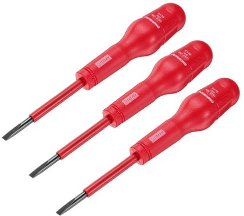 QUARKZMAN 3pcs 1000v Destornillador Eléctrico Aislado Magnético Ranurado 5mm x 75mm CR-V Electricistas Destornilladores de Cabeza Plana, Rojo