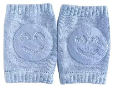 Genérico Rodilleras para gatear ajustable, 0-24 meses, 1 Unidad, algodón unisex con protector antideslizante de goma con cara sonriente, ayuda para gatear antideslizante para bebés, (1, Azul)