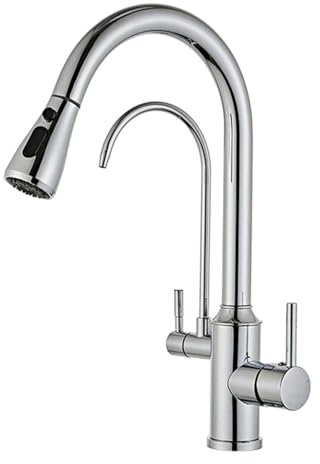 XJTNLB 3 Wege Armatur Ausziehbar Gebürstet Osmose Wasserhahn 3 Wege Wasserhahn Schwanenhals Drei-Wege-Wasserhahn 3 in 1 Armatur Küche