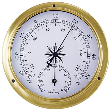 NKlaus Brass Thermo-Hygrometer 11.5 x 9 x 3.4 cm - Retro Style Nautical Decoration 161 16
