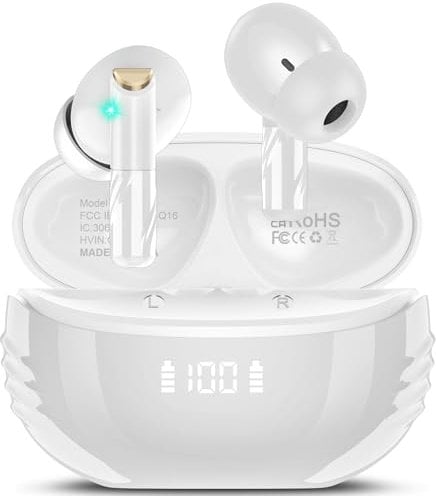Conyat Wireless Earbuds, Stereo Sound Bluetooth 5.4 Headphones in Ear With 4 ENC Noise Cancelling Mic, 48H Playtime Bluetooth Earbuds, LED Display Wireless Earphones IP7 Waterproof, USB-C, White