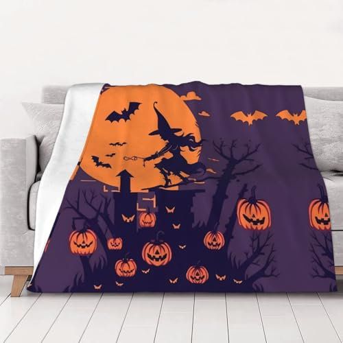 CHANGLEI Halloween-Hexe, fliegende gewichtete Decke, Überwurf, Flanelldecke, personalisierter Druck, weich, warm, gemütlich, vielseitige Decke für Bett, Sofa