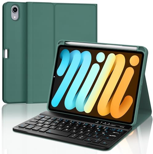 IVEOPPE Clavier iPad Mini 7/6 8.3 Pouces, Coque Clavier iPad Mini 7 8.3 2024, Rechargeable Etui Clavier AZERTY Détachable pour iPad Mini 7 8.3 2024/iPad Mini 6 8.3 2021, Vert foncé