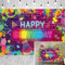 Toile de Fond d'anniversaire Lumineux de Néon Lumineux dans L'obscurité Joyeux Anniversaire Fond de Fête Coloré Graffiti éclaboussure Fond Arc-en-Ciel pour Fournitures d'anniversaire Enfants
