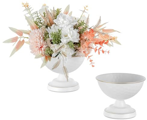 Sziqiqi Urn Vase for Wedding Centrepiece: 14cm Small Vases for Table Decoration Set of 2 - White Vintage Pot for Artificial Flower Arrangement - Metal Unique Honeycomb Vase for Birthday Party
