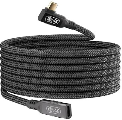 KMMXXCPM 90 grados alargador usb c 3.2 gen 2 cable 20Gbps,nylon usb c macho hembra, 5 m,100W Carga rápida,alargador tipo c 4K @ 60Hz Transmisión Video Compatibilidad thunderbolt 3.