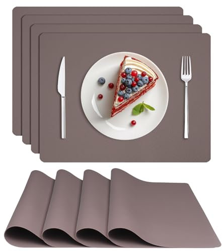 Siliconety Silicone Placemats Set of 4, Silicone Place Mats for Table, Washable Non-Slip Heat Resistant Outdoor Placemats, for Kitchen Dining Home Restaurant 32 * 45cm (Brown 4 pcs)